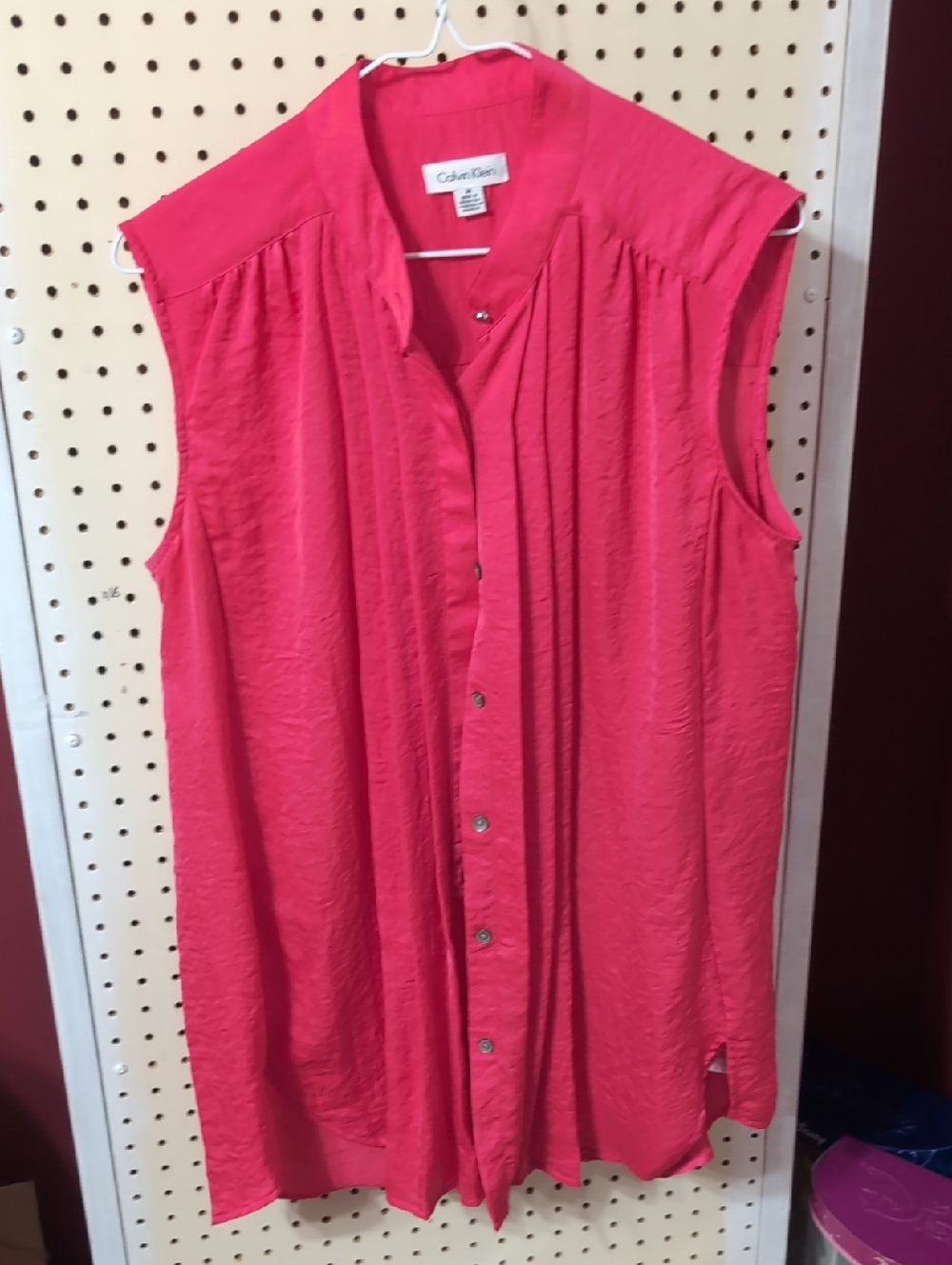 Calvin Klein Sleeveless Button-Down Tunic in Hot Pink
